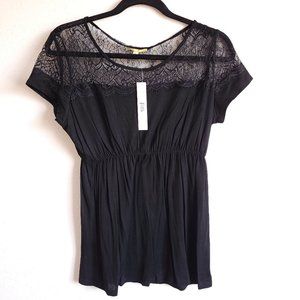 New Women's Gianni Bini black lace short-sleeve top w/ elastic empire waistline